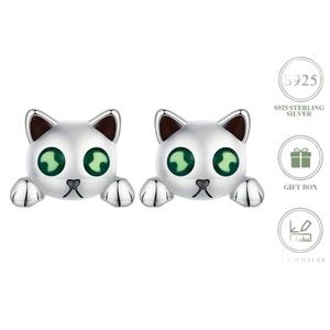 Sterling Silver Glow In The Dark Cat Stud Earrings